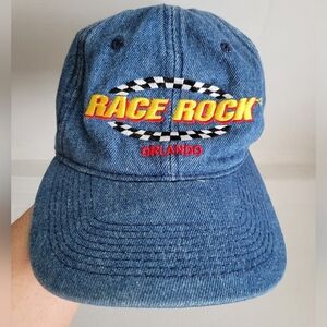 Vintage 90s Race Rock Mens Orlando Embroidered Denim Strapback Hat
